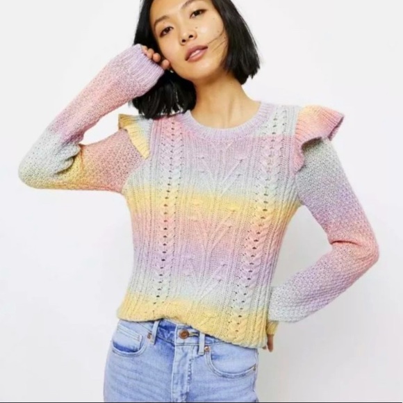 NEW Loft Space Dye Rainbow Ruffle Sweater NWT - Picture 2 of 7
